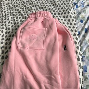 Comfrt Pink Wide Leg Joggers with Heart Detail